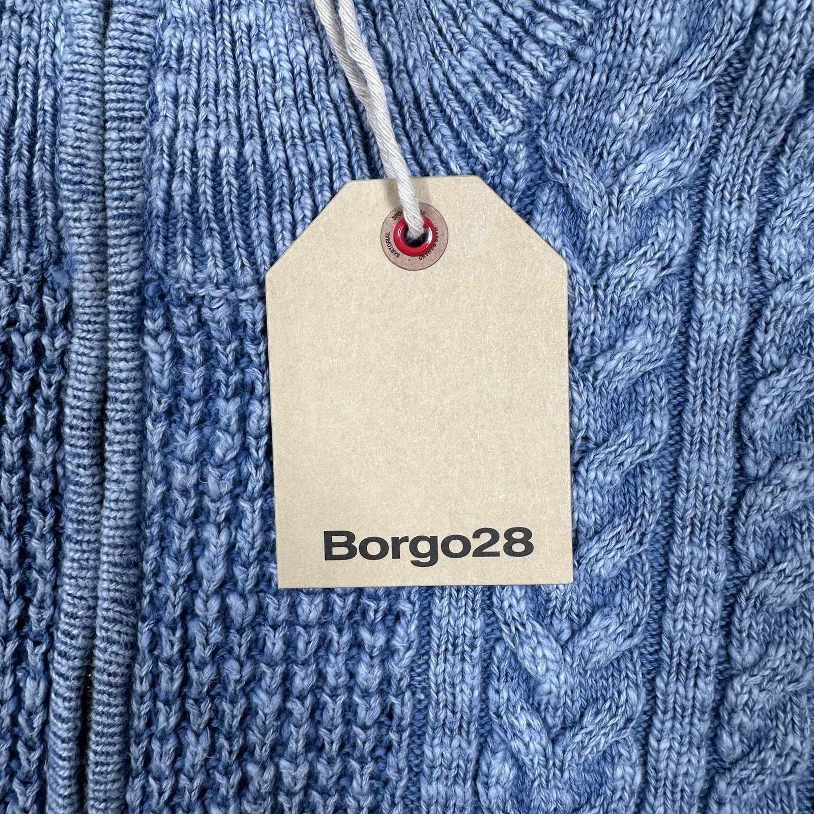 Borgo28 Sweater Mens Size Medium Slate Blue Cotton Slub Knit 1/4 Zip Preppy New — image 7 of 8